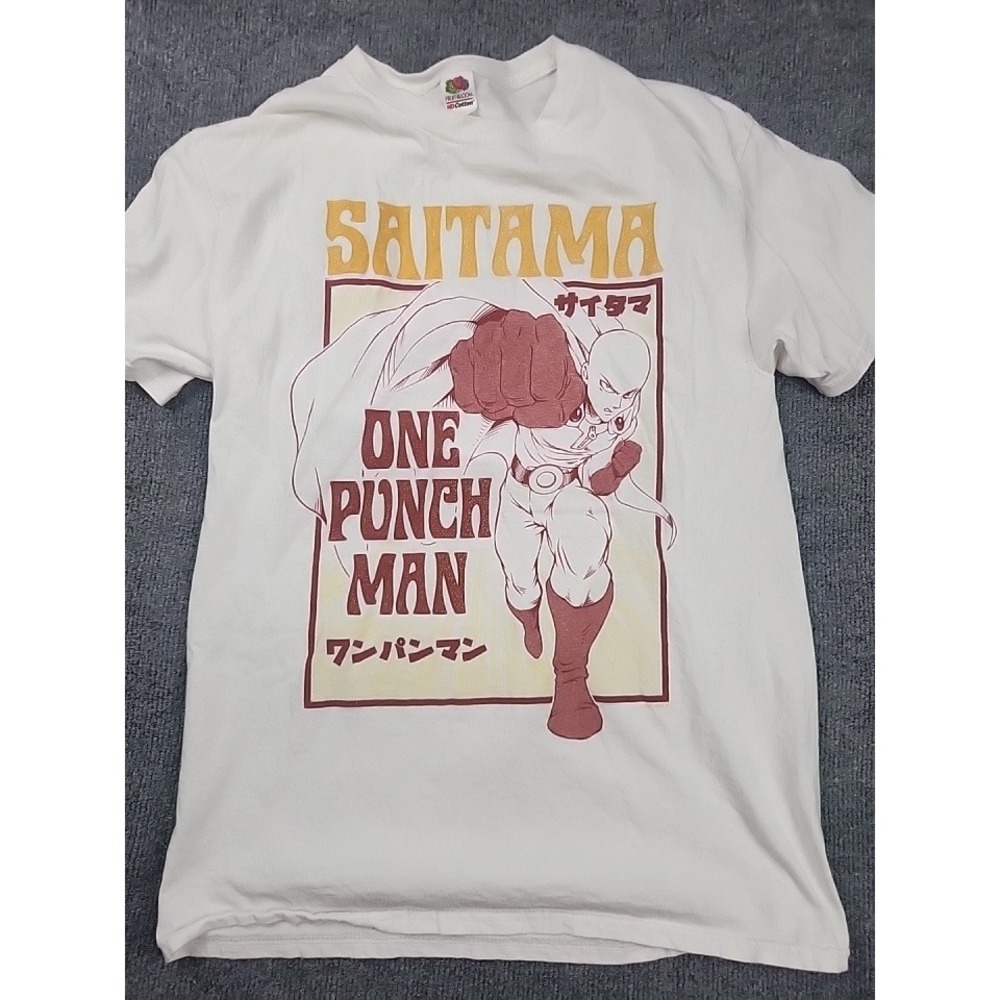 One Punch Man Saitama Graphic T-Shirt White Fruit of the Loom HD Cotton Mens M